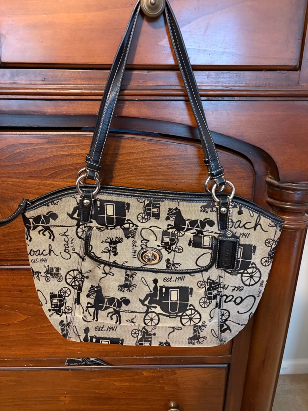 Coach Signature Canvas Tote in Beige and Black